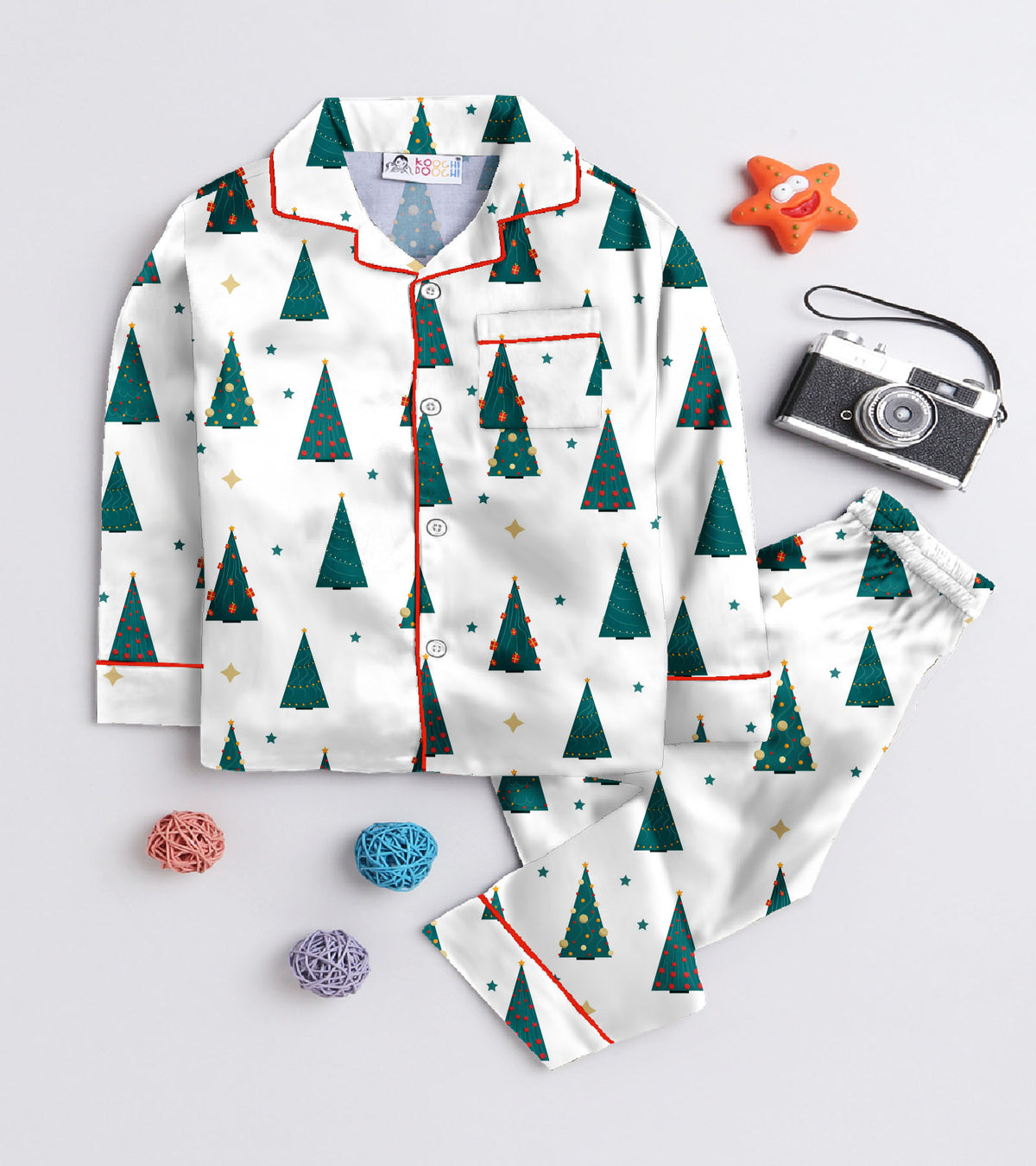 Christmas Theme Tree Santa Pure Cotton Printed Nightsuit Sets