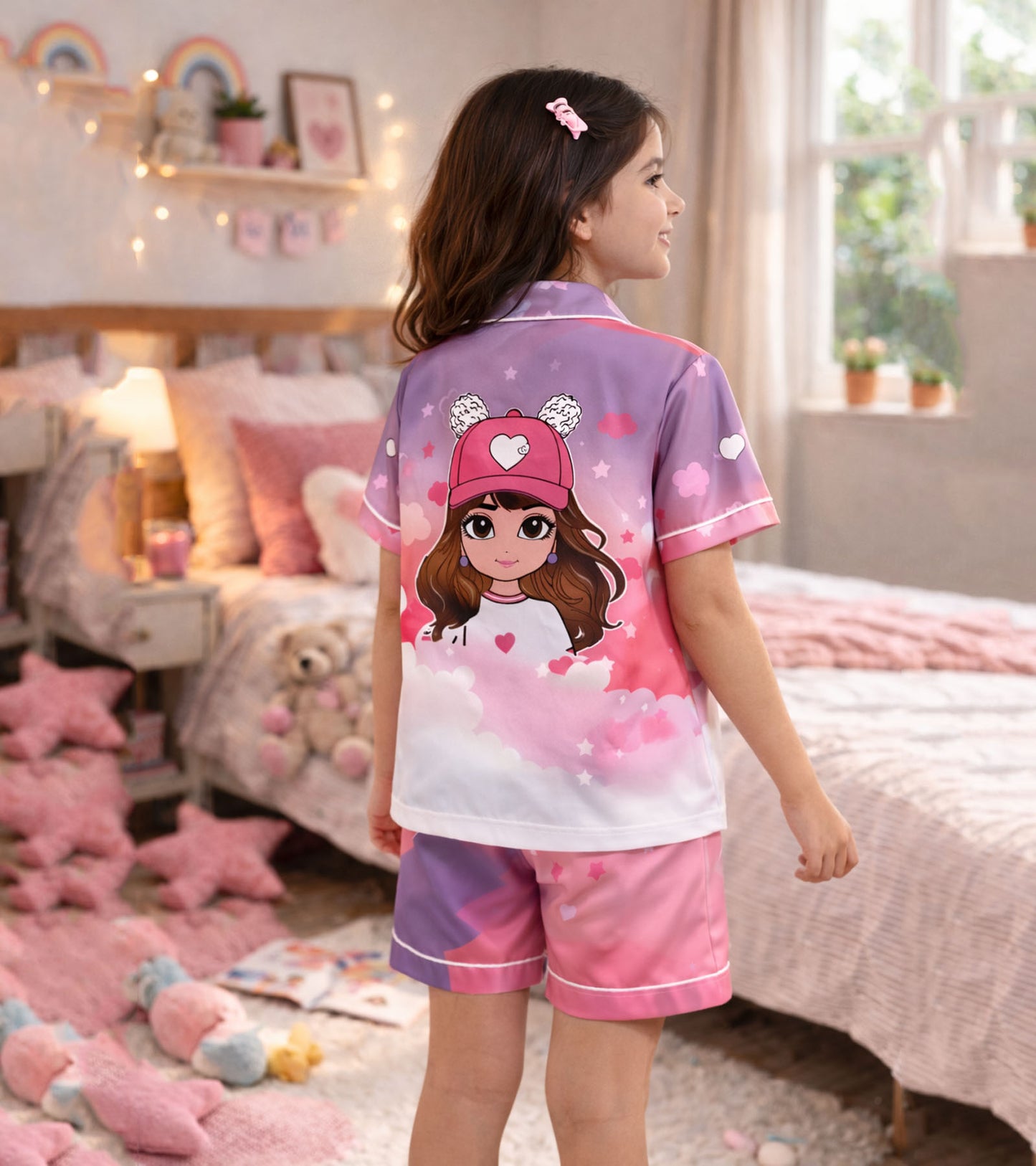 Fashion Girl Printed Girls Pure Cotton Half Nightsuit Set