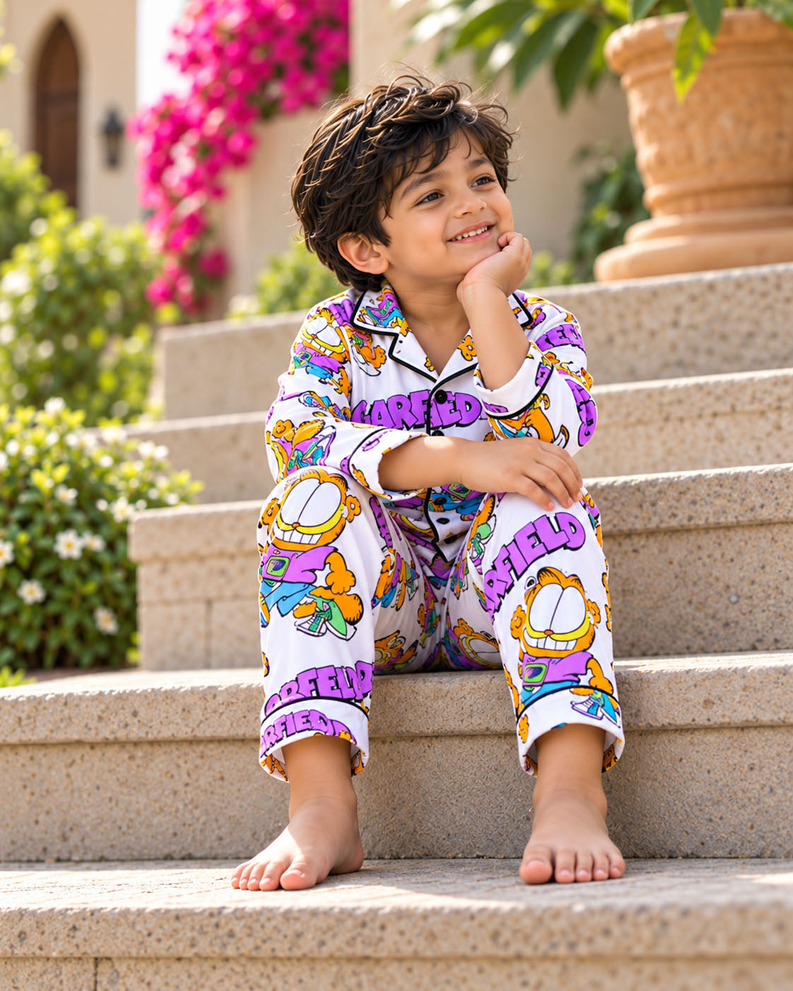 Funky Feline Pure Cotton Printed Boys Nightsuit Set