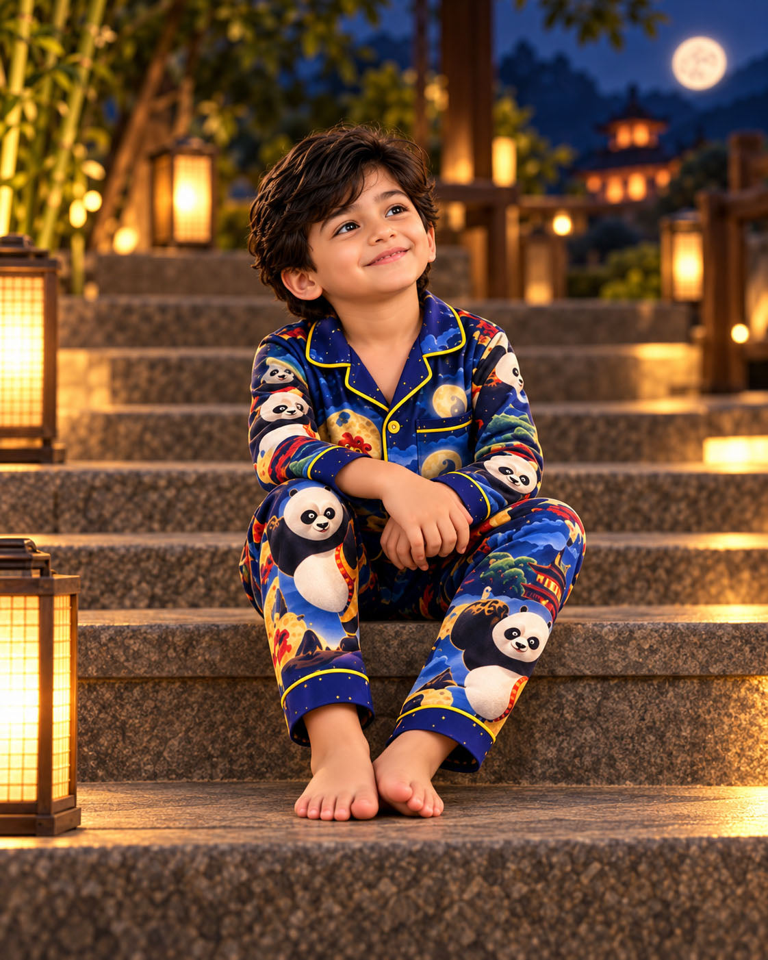 Panda Dreams Pure Cotton Printed Boys Nightsuit Set
