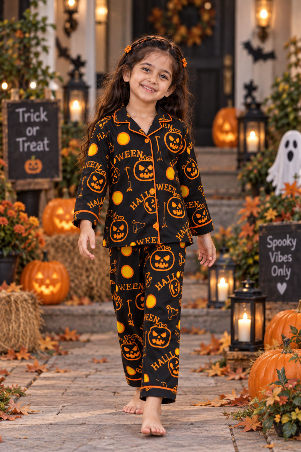 Spooky Pumpkin Halloween Pure Cotton Printed Pajama Set