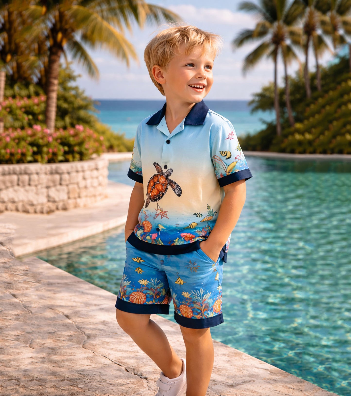 Tropical Ocean Vibes Pure Cotton Co-ord Set For Boys