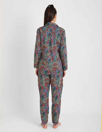 Black Floral Printed Nightsuit Set for Women