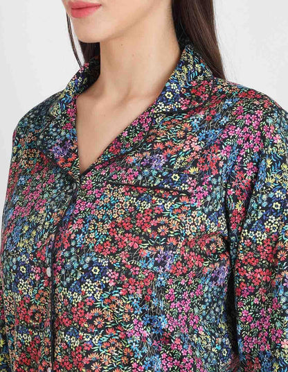 Black Floral Printed Nightsuit Set for Women