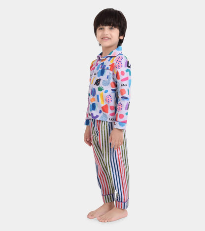 Abstract Stripe Printed Boys Nightsuit Set