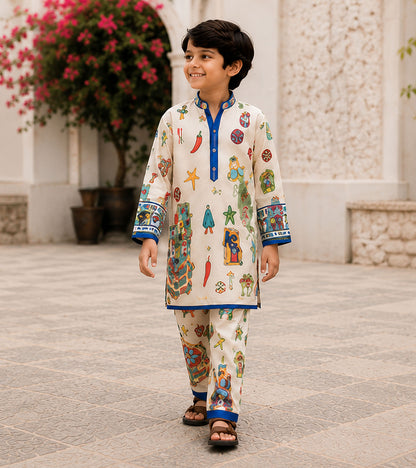 Artisan Blue Festive Pure Cotton Kurta Set