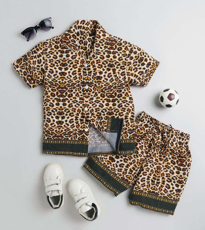 Back Motif Leopard Printed Boys Co ord Set
