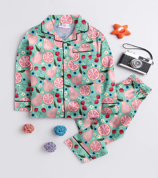 Beauty Fruit Printed Girls Pure Cotton Nightsuit Set