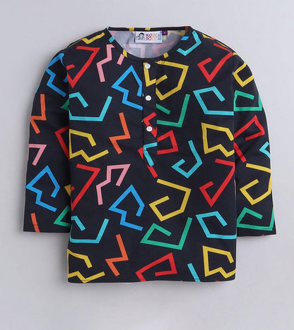 Black Electric Printed Pyjama Kurta Set