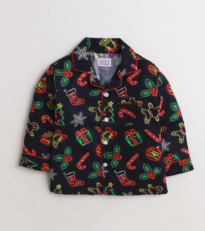 Black Printed Christmas Gift Nightsuit Set