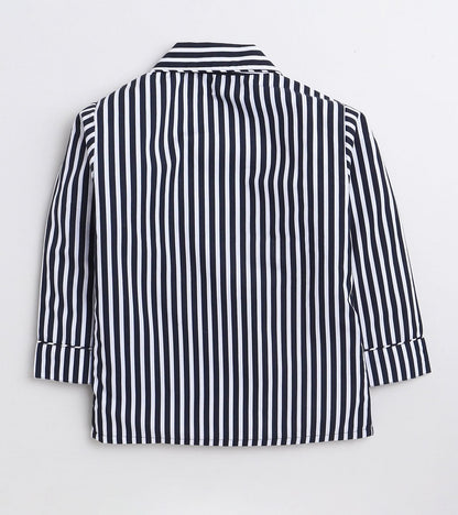 Black Stripe Printed Night Suit Set
