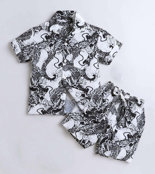 Black and White Tiger Printed Boys Co ord Set