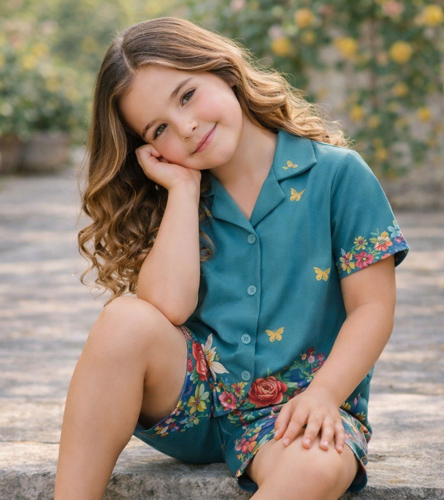 Blooming Garden Printed Girls Pure Cotton Half Nightsuit Set