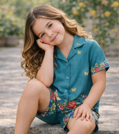 Blooming Garden Printed Girls Pure Cotton Half Nightsuit Set