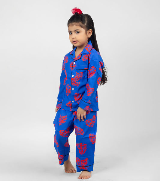 Love Art Blue Printed Girls Nightsuit Set