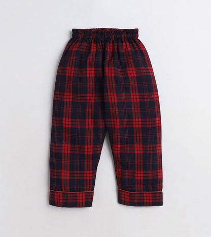 Blue and Red Checks Christmas Printed Nightsuit Set