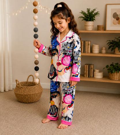 Bubble Pop Printed Girls Pure Cotton Nightsuit Set