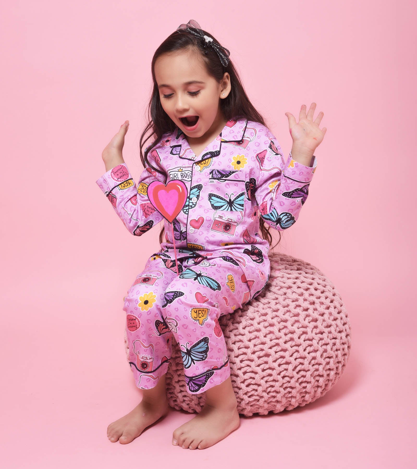 Butterfly World Printed Girls Nightsuit Set