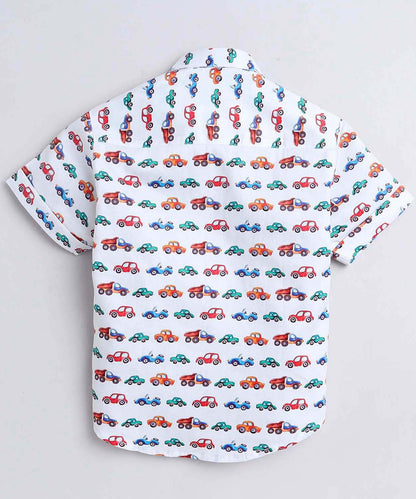 Car Print Pure Cotton Half Sleeve Shirt For Boys