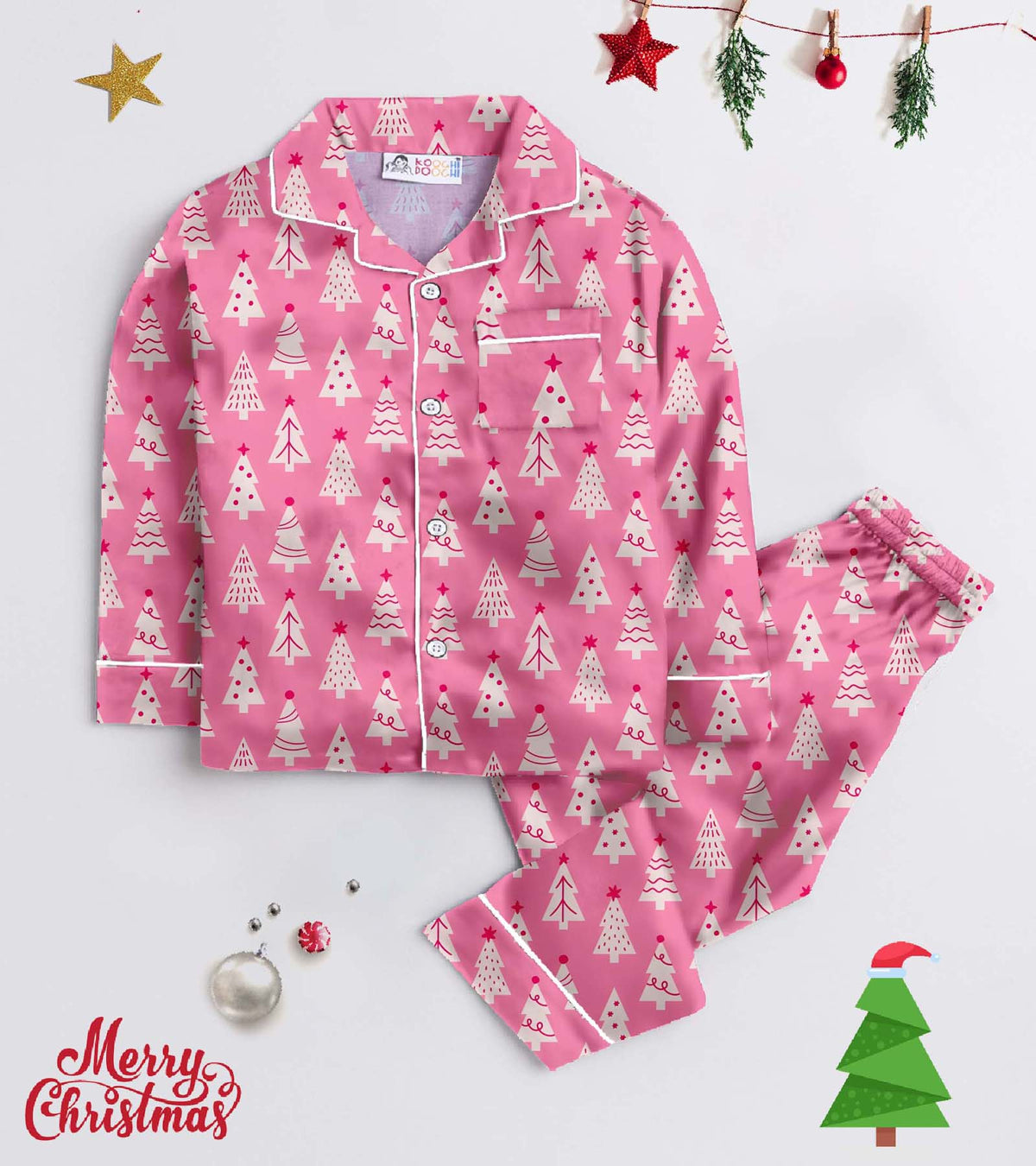 Christmas Cute Tree Pure Cotton Christmas Printed Nightsuit Set
