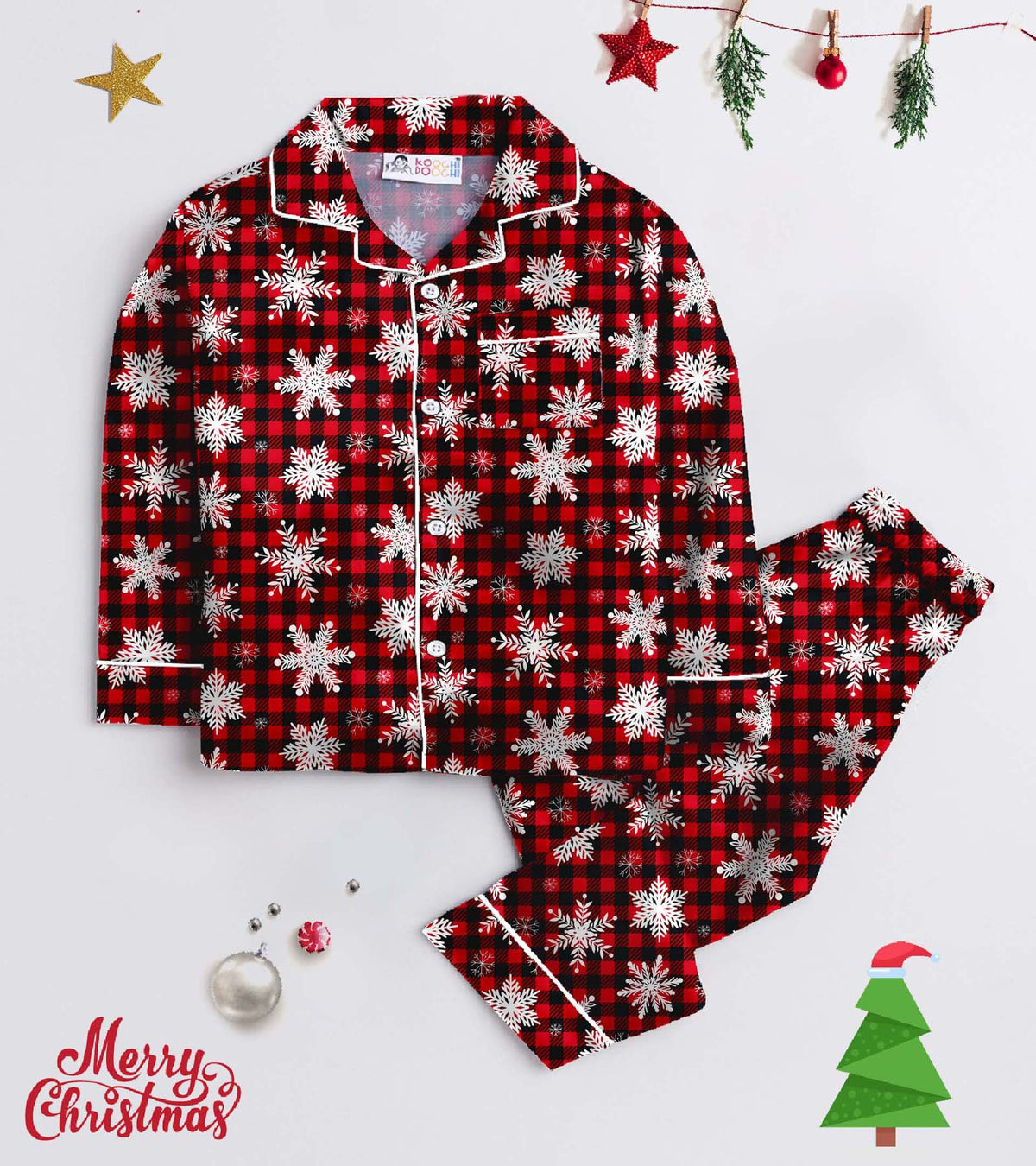 Christmas Snow Pure Cotton Christmas Printed Nightsuit Set