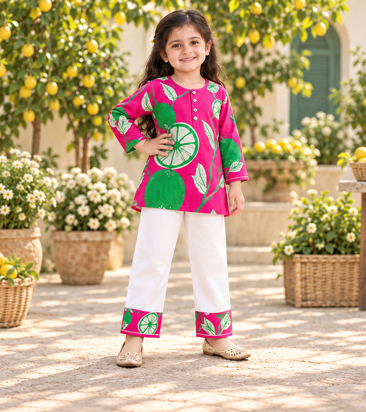 Citrus Pop Girls Pyjama Kurta Set