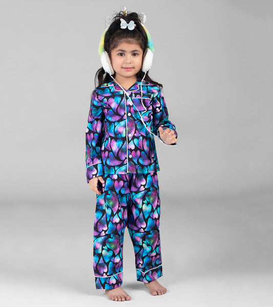 Colorful Love Printed Girls Nightsuit Set