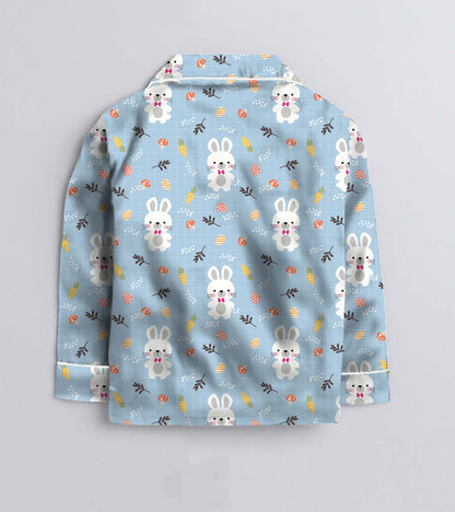 Cute Bunny Printed Girls Pure Cotton Nightsuit Set