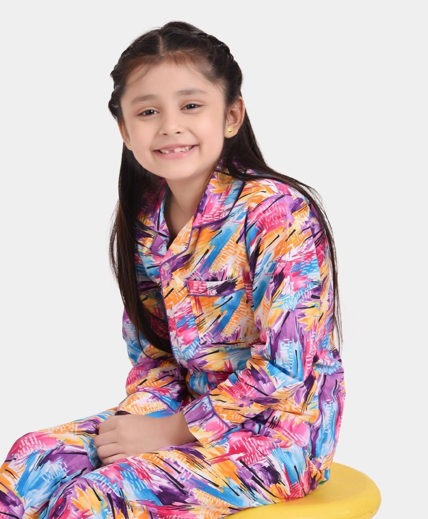 Abstract Printed Girls Nightsuit Set