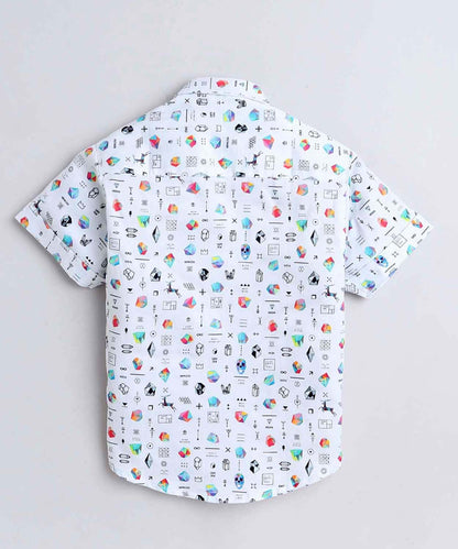 Diamond Print Pure Cotton Half Sleeve Shirt For Boys