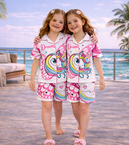 Dream Unicorn Printed Girls Pure Cotton Half Nightsuit Set