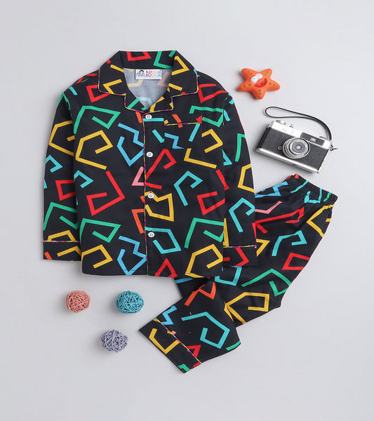 Electric Black Zig-Zag printed Nightsuit Set