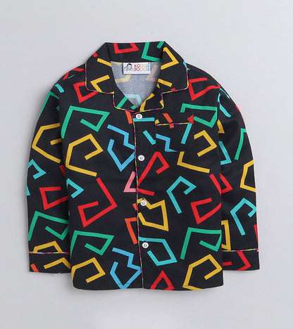 Electric Black Zig-Zag printed Nightsuit Set