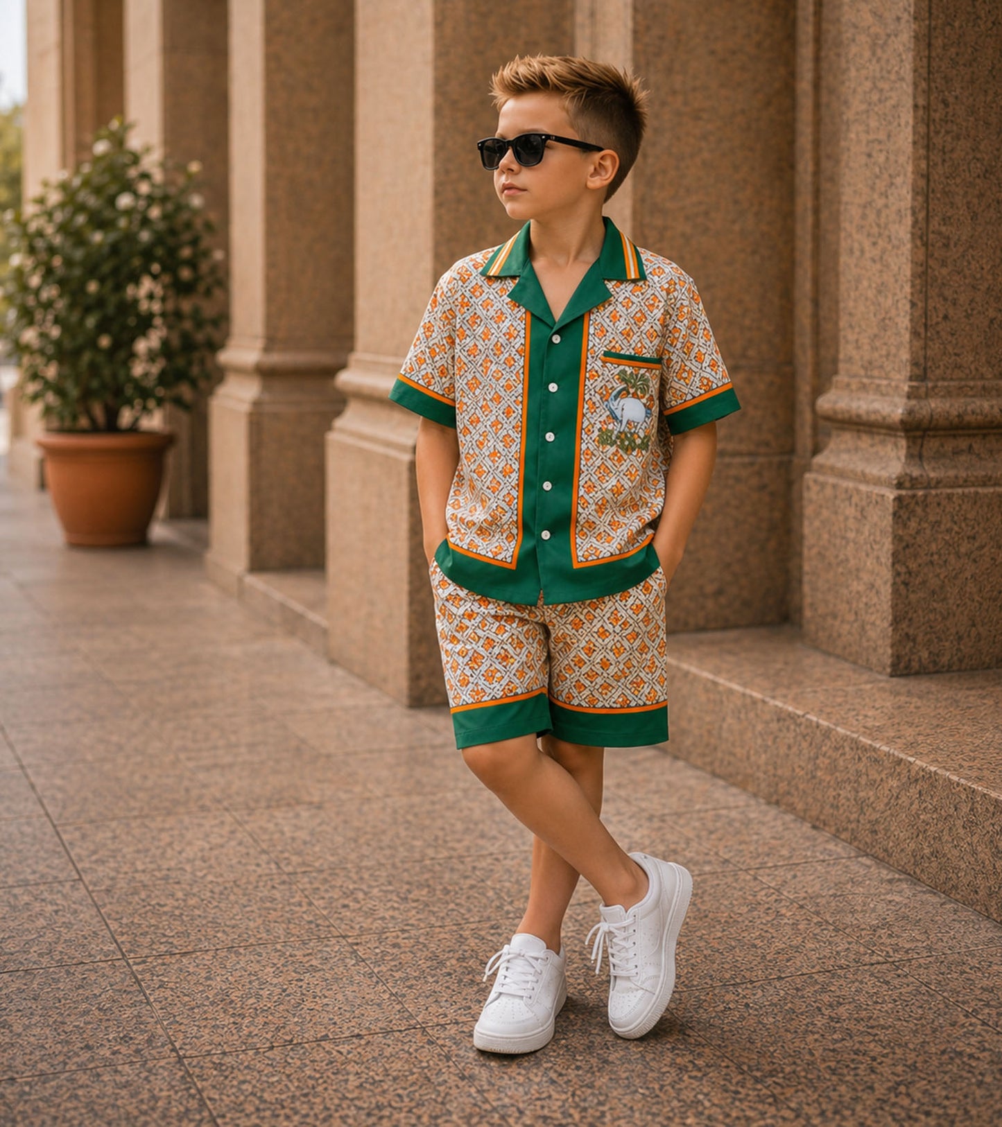 Emerald Heritage Luxe Pure Cotton Co-ord Set For Boys