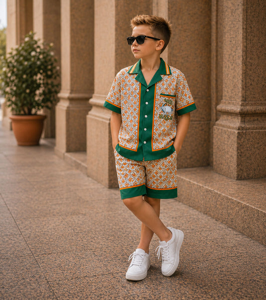 Emerald Heritage Luxe Pure Cotton Co-ord Set For Boys