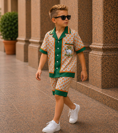 Emerald Heritage Luxe Pure Cotton Co-ord Set For Boys