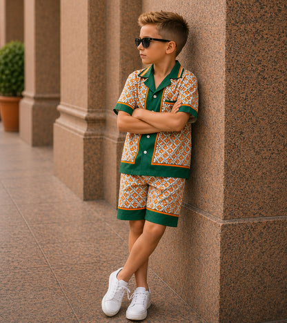 Emerald Heritage Luxe Pure Cotton Co-ord Set For Boys