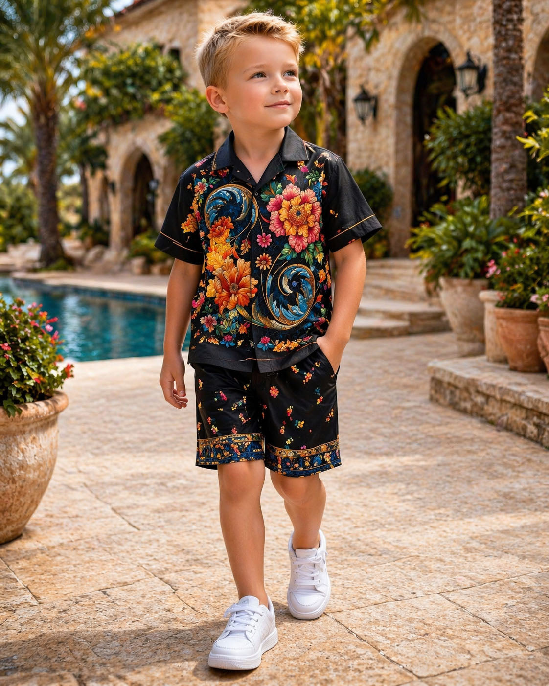 Evening Bloom Pure Cotton Luxe Co-ord Set For Boys