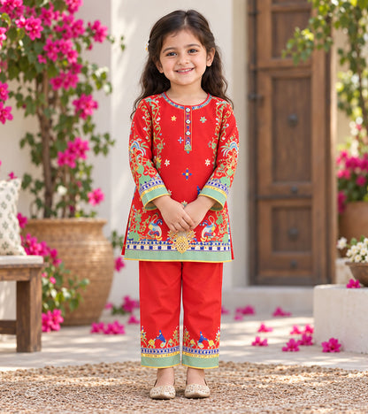 Festive Charm Girls Pyjama Kurta Set