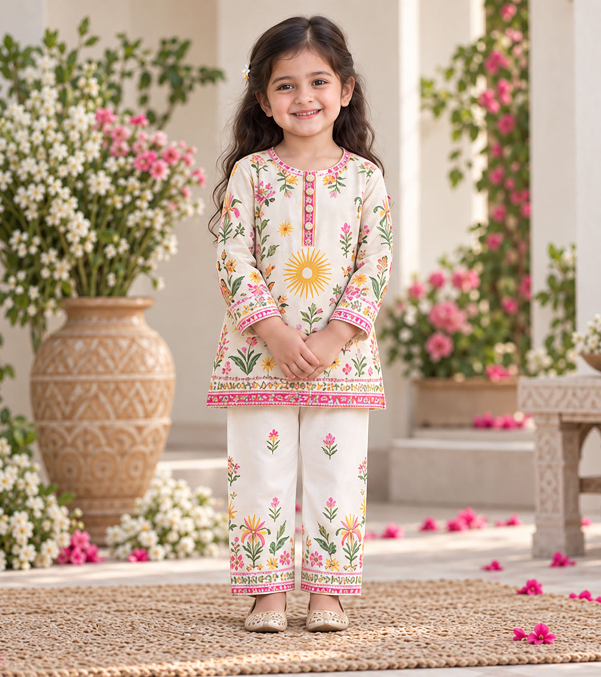 Floral Fiesta Girls Pyjama Kurta Set