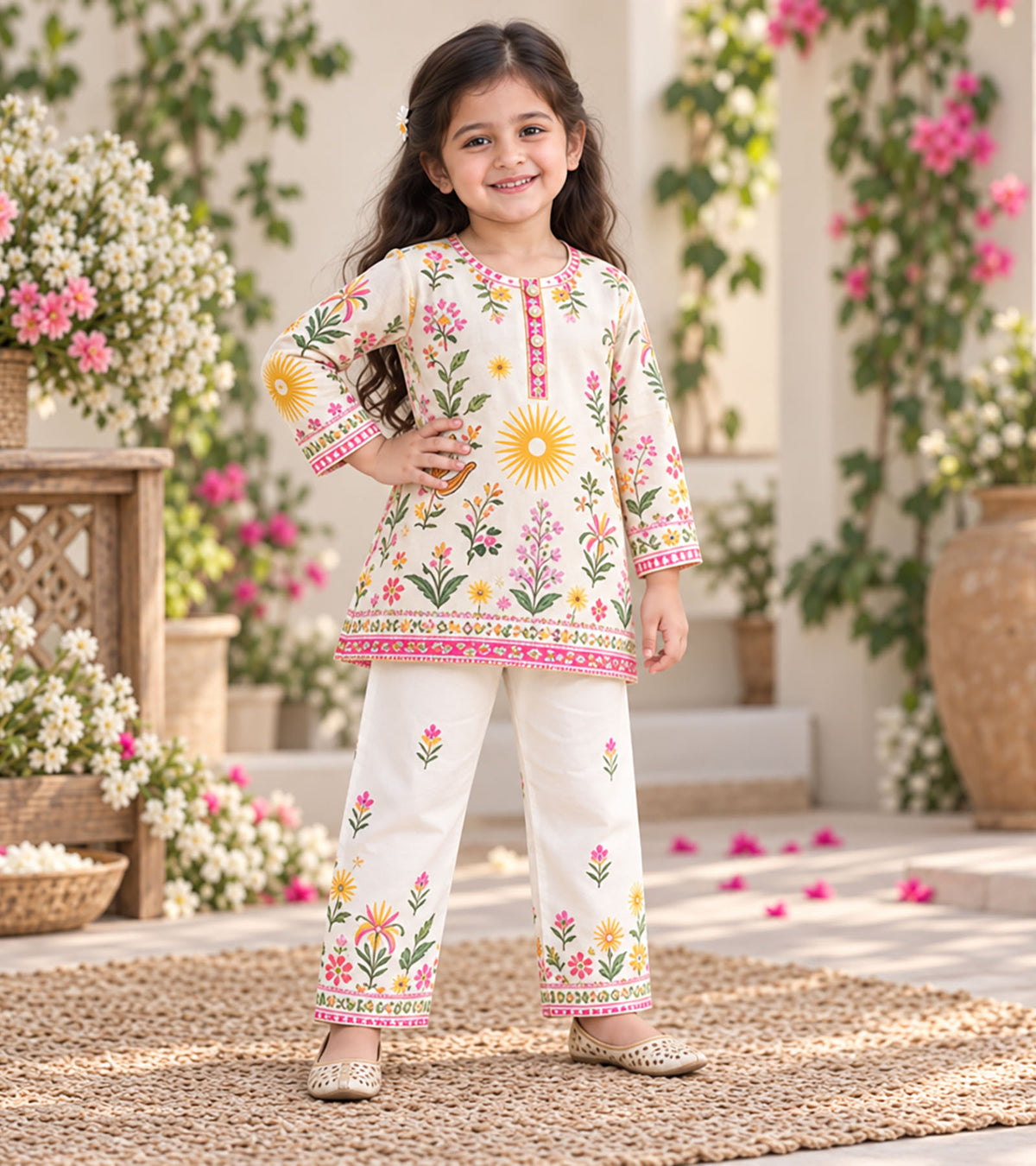 Floral Fiesta Girls Pyjama Kurta Set