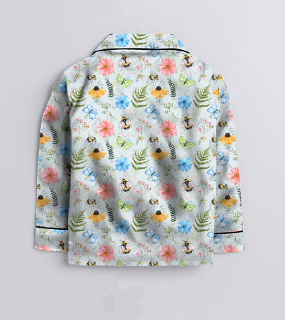 Flower Printed Girls Pure Cotton Nightsuit Set
