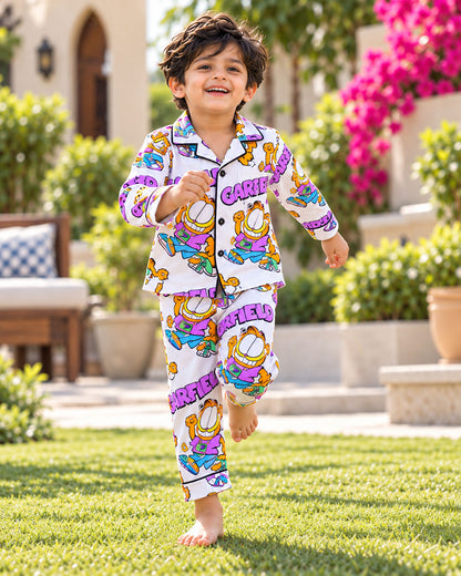 Funky Feline Pure Cotton Printed Boys Nightsuit Set