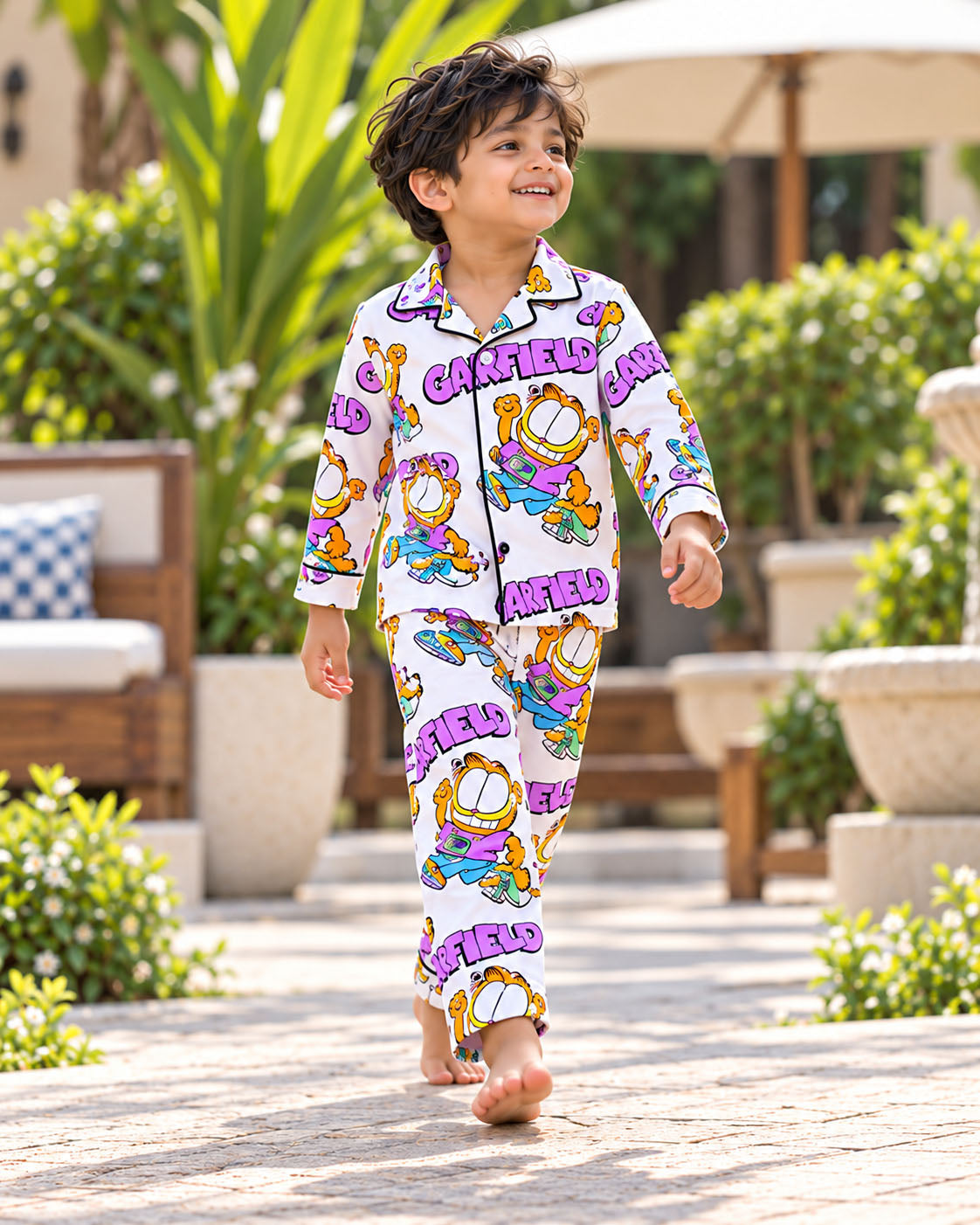 Funky Feline Pure Cotton Printed Boys Nightsuit Set