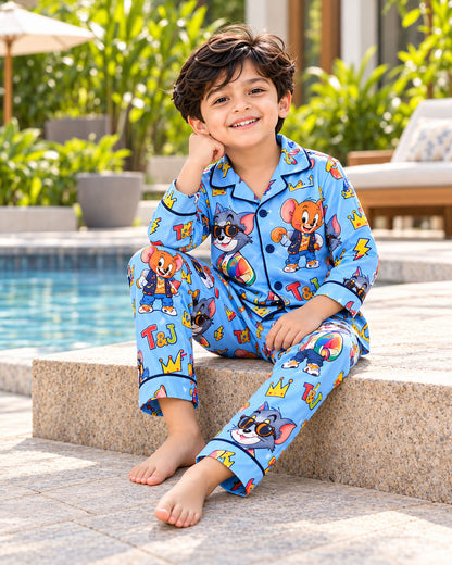 Funky Friends Pure Cotton Printed Boys Nightsuit Set