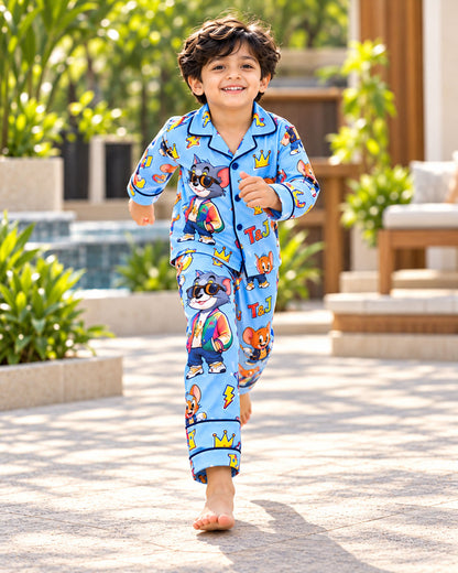 Funky Friends Pure Cotton Printed Boys Nightsuit Set