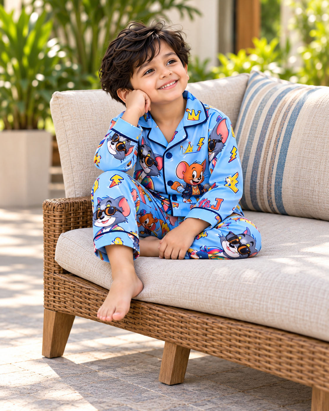 Funky Friends Pure Cotton Printed Boys Nightsuit Set