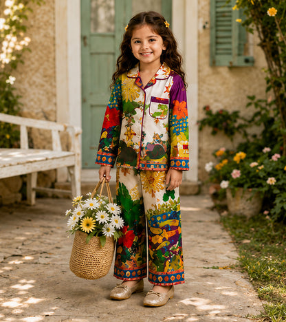 Garden Melody Printed Girls Pure Cotton Nightsuit Set