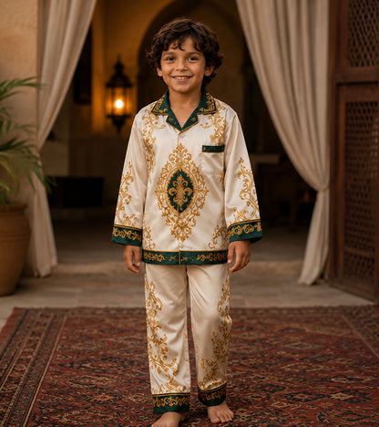 Golden Majesty Luxe Pure Cotton Printed Nightsuit Set