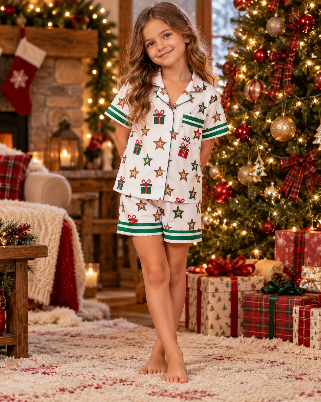 Golden Stars Christmas Half Pajama Set